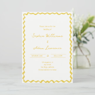 Yellow Hand Written Pinstripes Whimsical Wedding Inbjudningar