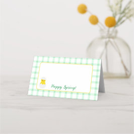 Yellow Happy Spring Chick Green Check Placeringskort
