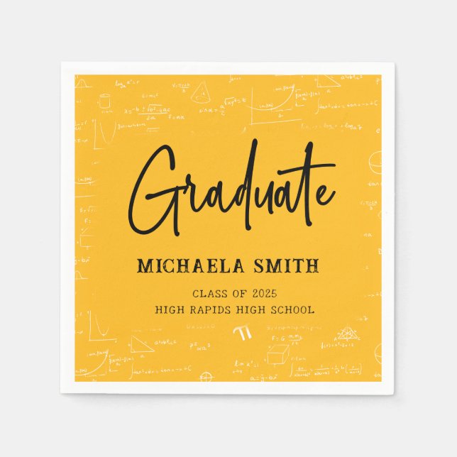 Yellow High School Math Graduate Party Pappersservett (Framsidan)