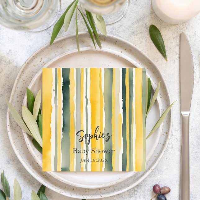 Yellow Honey Stripe Baby Shower Napkins Pappersservett (Skapare uppladdad)