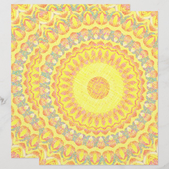 Yellow Kaleidoscope Scrapbook Paper 2-Sided Page (Fram/baksida)