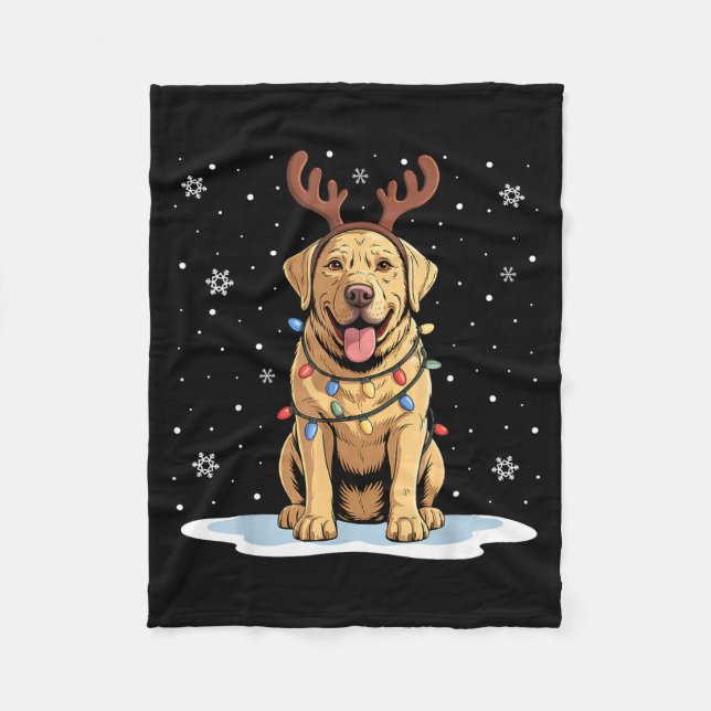 Yellow Lab Labrador Christmas Reindeer Dog Lover X Fleecefilt (Framsidan)