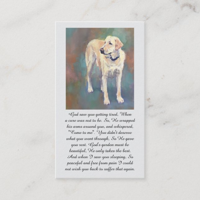 Yellow Lab Oranges Blue Memorial Sympathy Card Visitkort (Framsida)