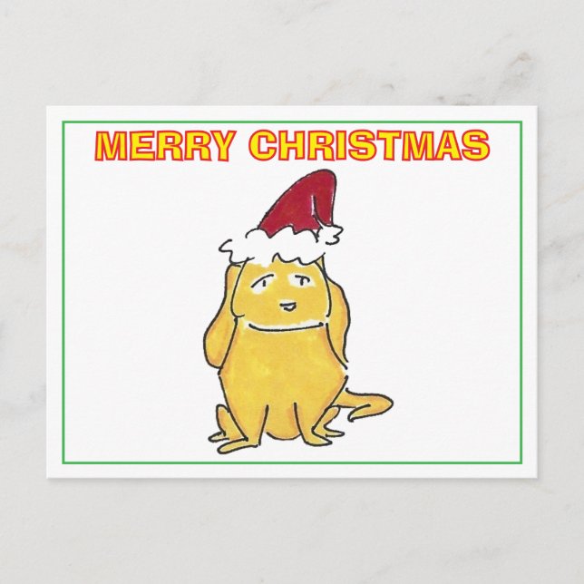 Yellow Lab With Christmas Cap Cartoon Christmas Helg Vykort (Framsida)