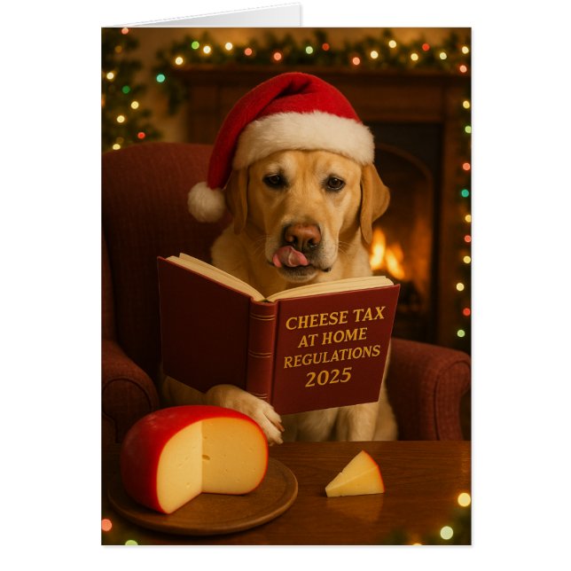 Yellow Labrador Cheese Tax Christmas Holiday card Hälsningskort (Framsidan)