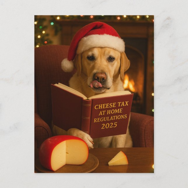 Yellow Labrador  'Cheese Tax' Christmas postcard Vykort (Framsida)