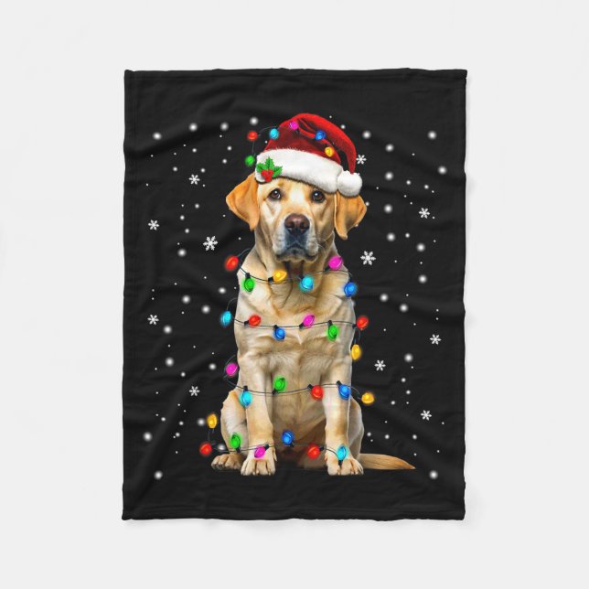 Yellow Labrador Retriever Christmas Tree Light Paj Fleecefilt (Framsidan)
