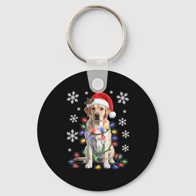 Yellow Labrador Retriever Christmas Tree Light Paj Nyckelring (Framsida)