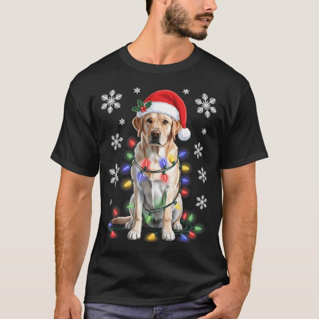 Yellow Labrador Retriever Christmas Tree Light Paj T Shirt (Framsida)