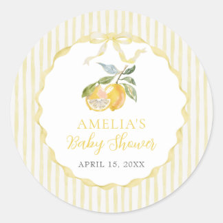 Yellow Lemon Citrus Stripes Baby Shower Sticker Runt Klistermärke