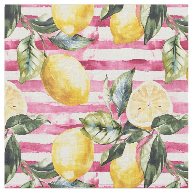 Yellow Lemon Print Fabric Cotton Fabric  Tyg (Närbild)