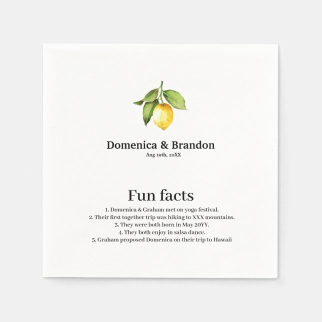 Yellow Lemon Wedding Fun Facts Napkins Pappersservett (Framsidan)