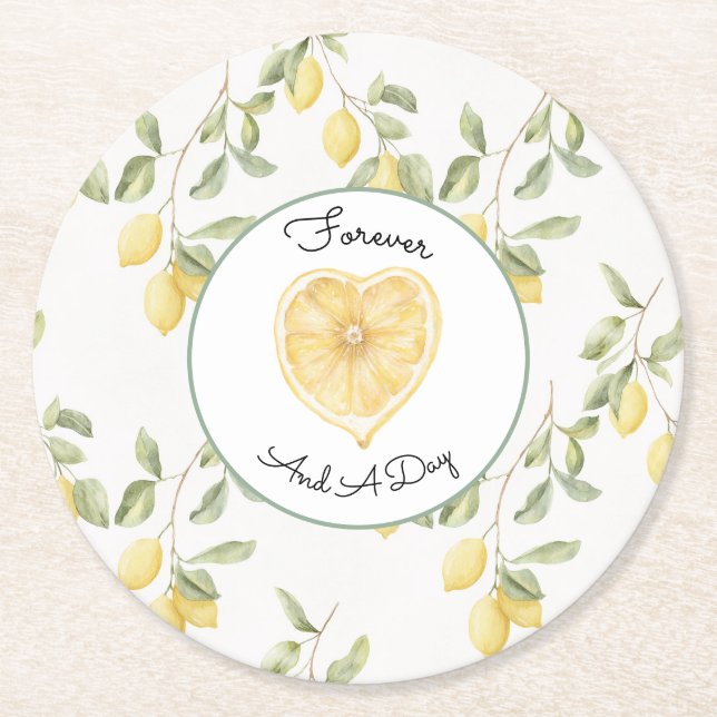 Yellow Lemons Fruit Wedding Underlägg Papper Rund (Framsidan)