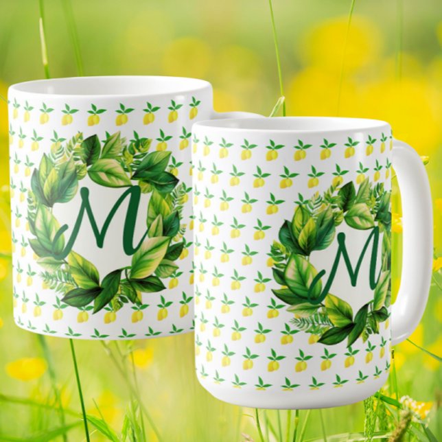 Yellow Lemons Monogram  Kaffemugg (Personalize with your monogram!)