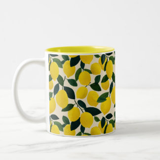 Yellow Lemons Pattern Citrus Fruit Mediterranean Två-Tonad Mugg