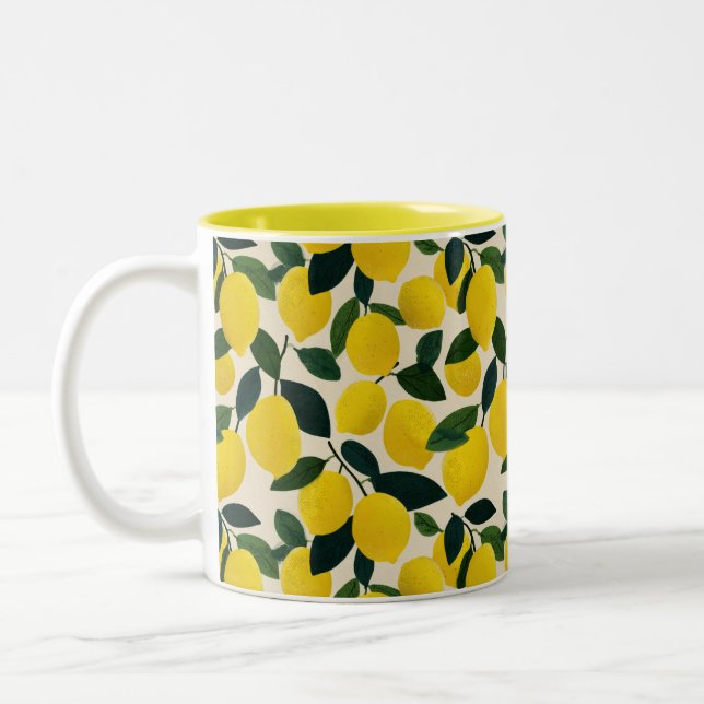 Yellow Lemons Pattern Citrus Fruit Mediterranean  Två-Tonad Mugg (Vänster)