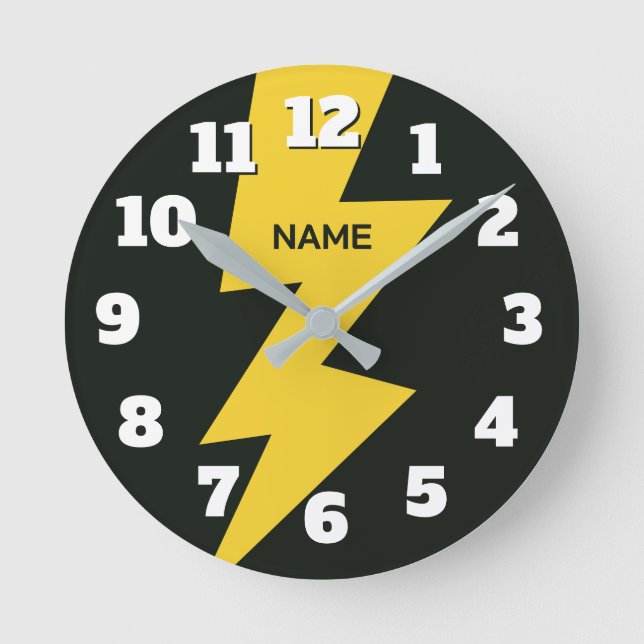 Yellow lighting bolt flash personalized rund klocka (Framsida)