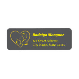 Yellow Line Art Cat, Dog, and Heart  Returadress Etikett