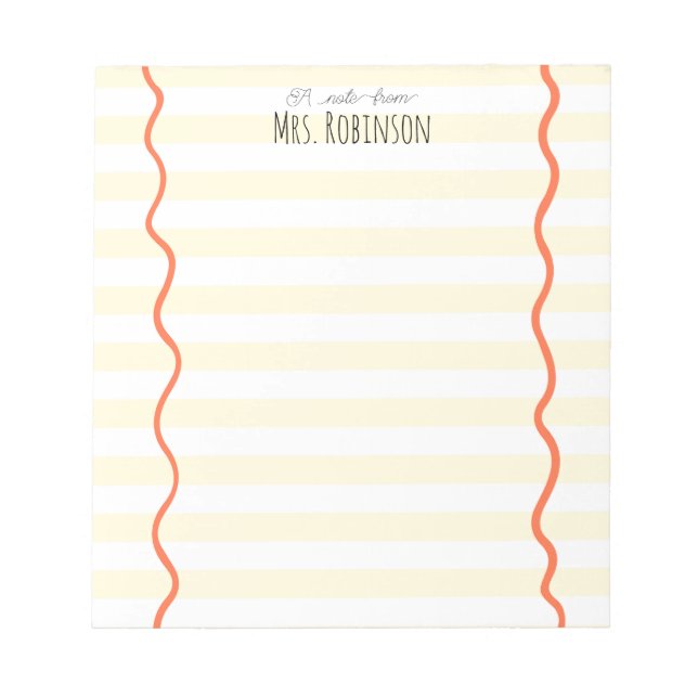 Yellow Line Personalized Teacher Notepad Anteckningsblock (Framsida)