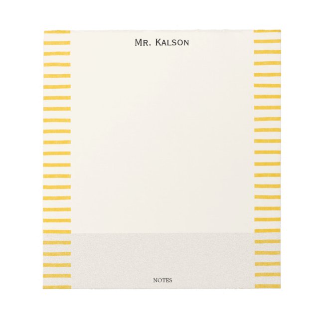 Yellow Lines Elegant Frame Teacher Notepad Anteckningsblock (Framsida)
