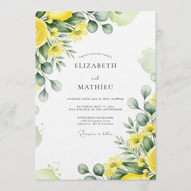 Yellow Lush Botanical Wedding Inbjudningar (Framsida)