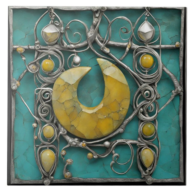 Yellow Marble Metal Art Sculptured  Kakelplatta (Framsidan)