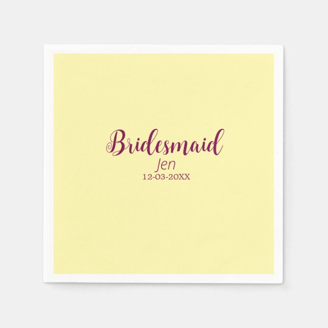 Yellow maroon bridesmaid name date stylish bride t pappersservett (Framsidan)