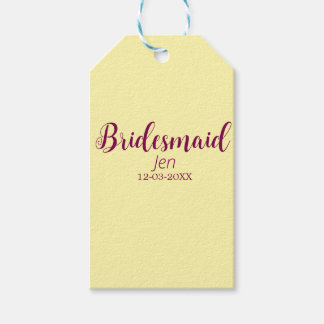 Yellow maroon bridesmaid name date stylish bride t presentetikett
