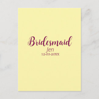 Yellow maroon bridesmaid name date stylish bride t vykort