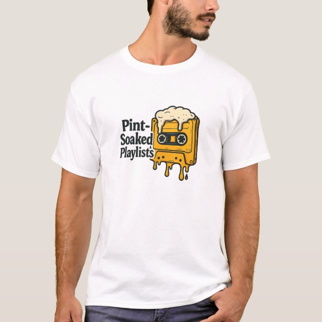 Yellow Melting Beer Cassette Music Quote T Shirt (Framsida)