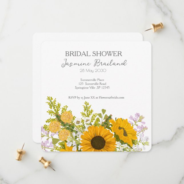 Yellow Modern Sunflowers Bouquet Bridal Shower  Spara Datumet (Fram/Back In Situ)