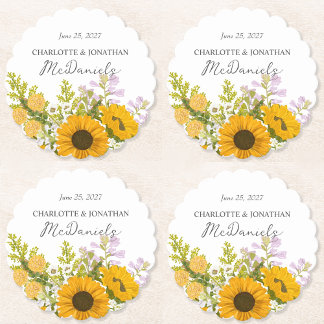 Yellow Modern Sunflowers Bouquet Wedding  Underlägg Papper