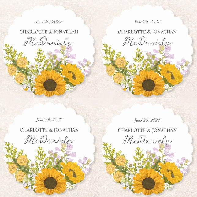 Yellow Modern Sunflowers Bouquet Wedding  Underlägg Papper (Skapare uppladdad)