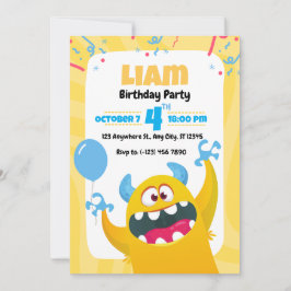  Yellow Monster Birthday Party Invitation for kids Inbjudningar