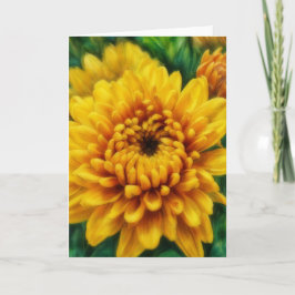 Yellow Mum Flower Floral Art Blank Card Kort