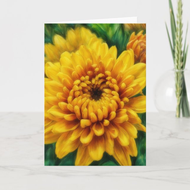 Yellow Mum Flower Floral Art Blank Card Kort (Framsida)