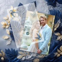 Yellow & Navy Blue Botanical Leaves Corner Initial