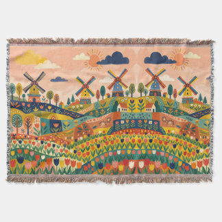 Yellow Navy Windmill Blanket - Tulip Field Filt