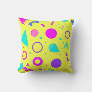 Yellow Neon Memphis Geometric 80s Design Kudde