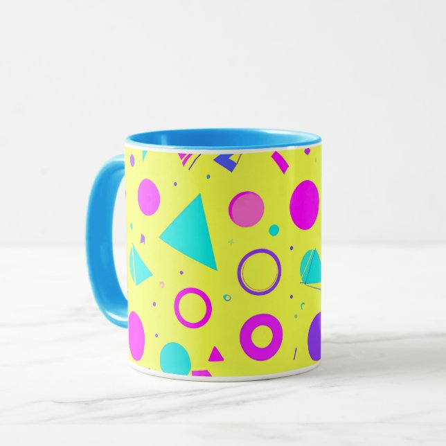 Yellow Neon Memphis Geometric 80s Design Mugg (Framsida vänster)