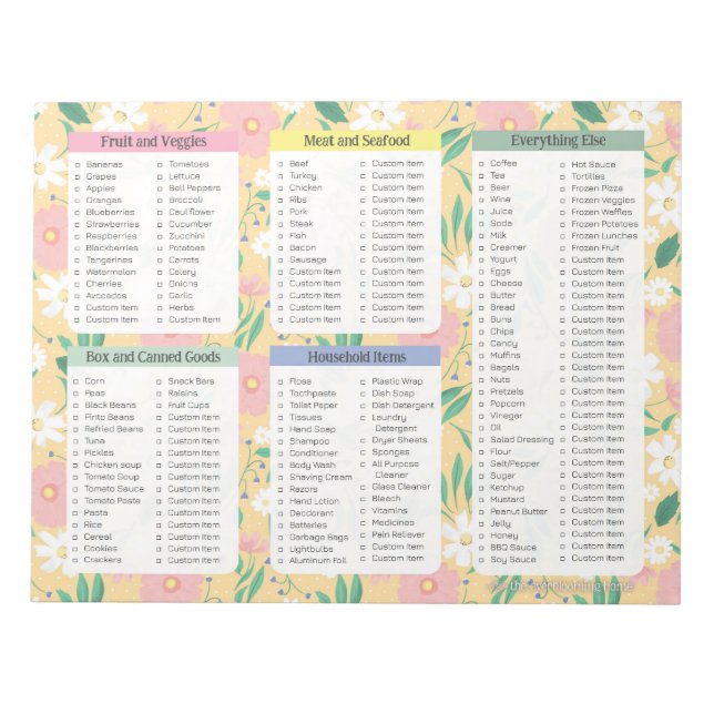 Yellow Notepad Grocery List, Yellow Grocery Anteckningsblock (Framsida)