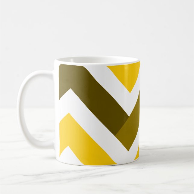 Yellow Olive Chevron Geometric Pattern Kaffemugg (Vänster)