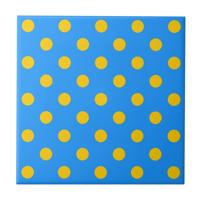Yellow On Blue Polka Dots Pattern Design Kakelplatta (Framsidan)