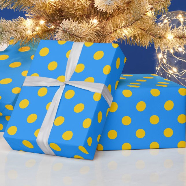 Yellow On Blue Polka Dots Pattern Design Presentpapper (Skapare uppladdad)