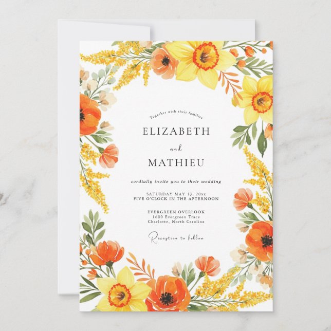 Yellow Orange Painterly Flourish Wedding Inbjudningar (Framsida)