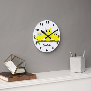 Yellow Owls Design Personlig Rund Klocka