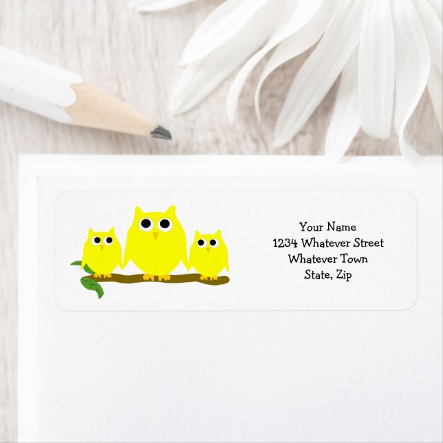 Yellow Owls Design Return Address Returadress Etikett (Insitu)