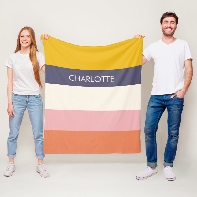 Yellow Peach Modern Color Blocks Stripes Custom  Fleecefilt (På plats)