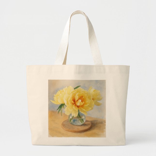 Yellow Peonies - Tote Bag Jumbo Tygkasse (Framsidan)
