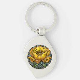 Yellow Peony Stained Glass Swirl Silverfärgad Nyckelring